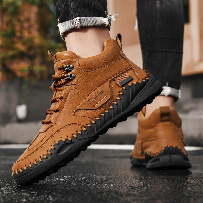 38-48 Men Large Size Hand-stitching Leather Men Boots Split Leather Casual Leather Shoes Men Ankle Boots