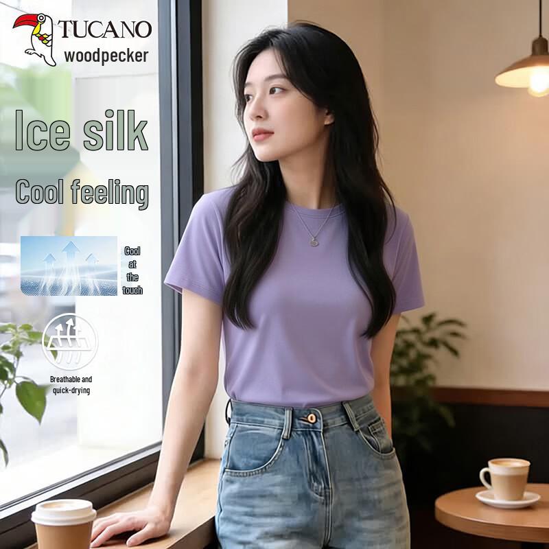 TUCANO Women s 2026 Summer Mercerized Cotton Round Neck Short Sleeve T-Shirt 3XL