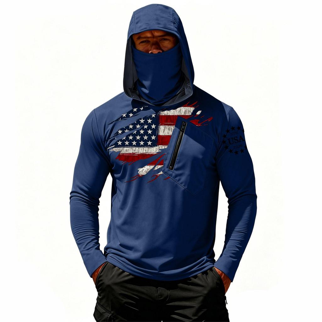 Camiseta Casual con Capucha de Manga Larga para Hombre con Protección Solar