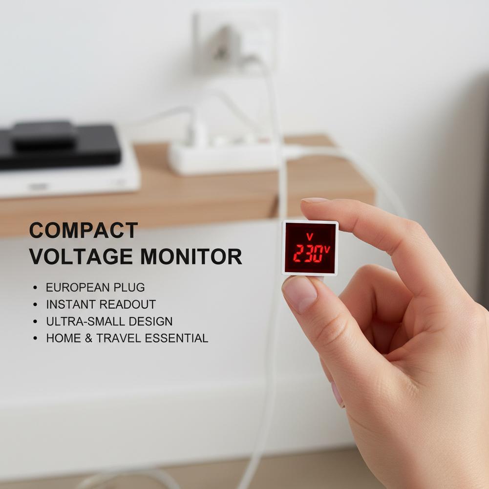 Mini EU Plug Digital Voltmeter AC Voltage Monitor with LED Digital Display Flame Retardant Plastic Plug-in Voltage Tester