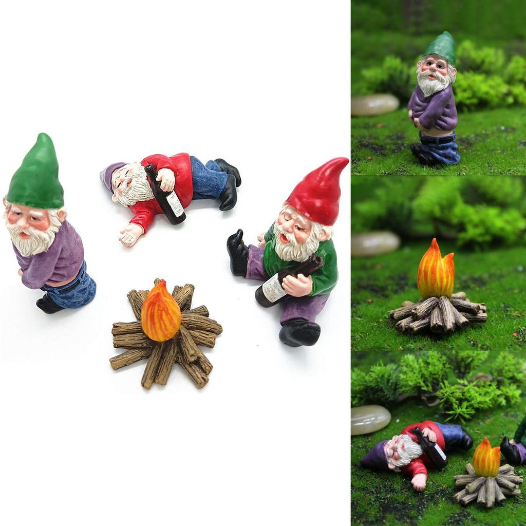 Set Of 4pcs Miniature Naughty Gnome Statues For Whimsical Garden Decor And Fun