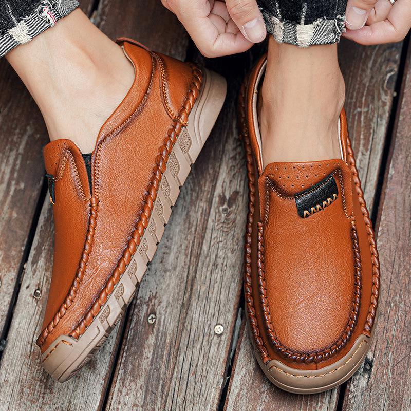 Men's Fall Leather Slip-On Loafers - Large Size Casual Driving Shoes