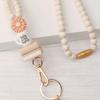 Wood Teacher Lanyard Pink Daisy Beads ID Holder Strap Fashion String for ID Badges  Keys