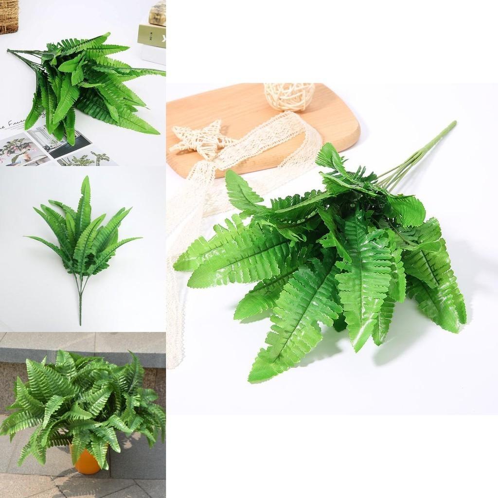 Realistic Fake Persian Grass Artificial Plant Large Leaves 7 Branches Green Home Decor