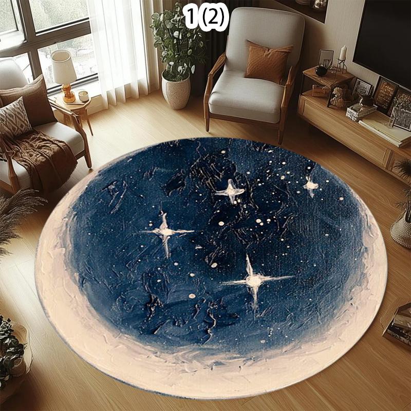 Monet Inspired Round Starry Sky Area Rug Oil Painting Print Soft Non-Slip Carpet for Kids Bedroom Playroom Nordic Minimalist