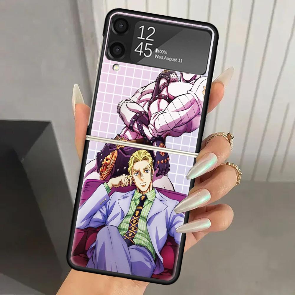 JoJo Adventure Killer Queen Hard PC Phone Case For Samsung Galaxy Z Flip 7 6 5 4 3 Black ZFlip7 ZFlip6 Flip5 Flip4 Flip3 5G Prin