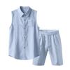 Loose Linen Sleeveless Collared Beach Shirt Casual Summer Fashion for Men Open Cardigan Style Clothing