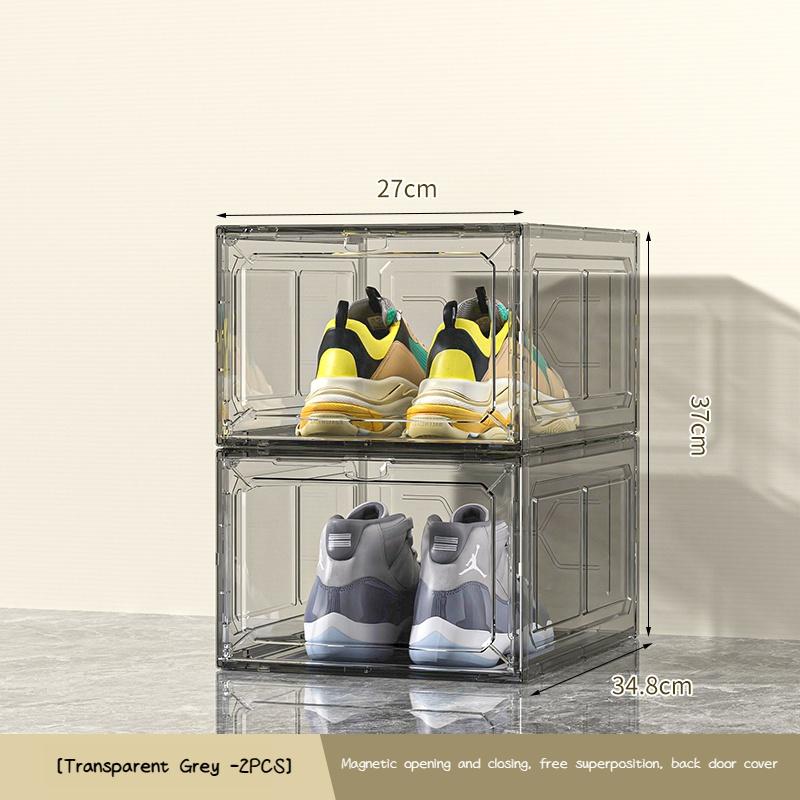 Transparent Shoe Box Magnetic Suction Door Thickened Plastic Storage Holder Detachable Dustproof Shoe Storage Boxes Wholesale