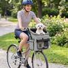 Dog Bike Basket, Soft-Sided Pet Carrier with Security Leash, Mesh Door & Window, Plush Cushion, Bowl, Light Grey
