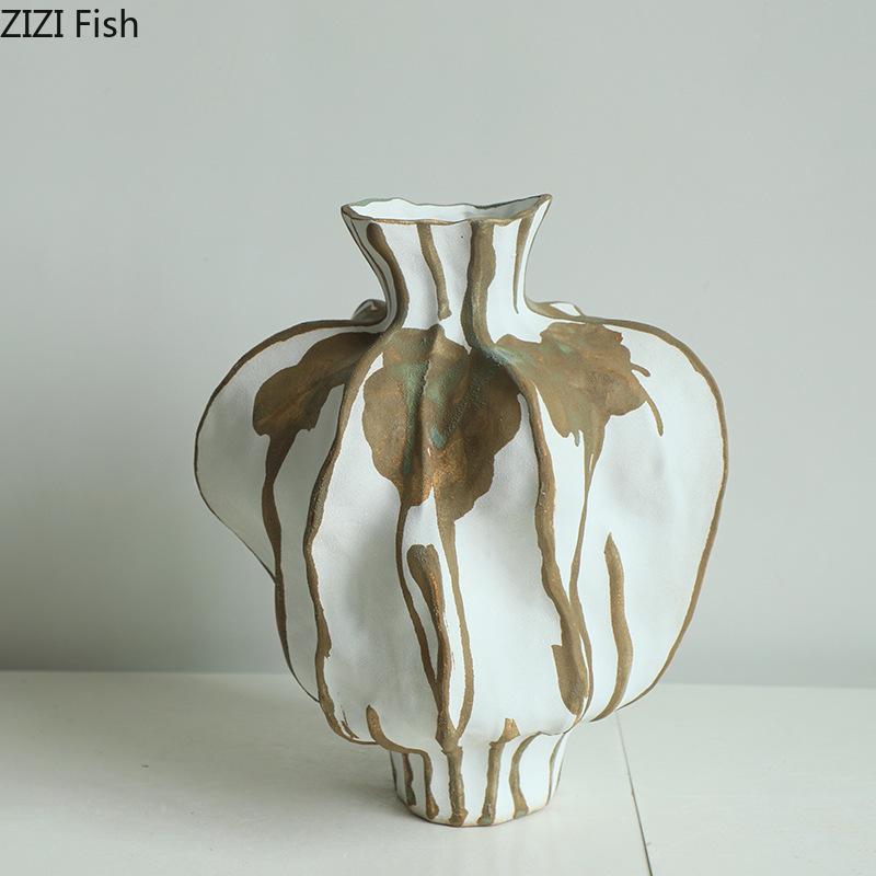 Unregelmäßige Form Keramikvase Kreativer Retro Blumentopf Tischdekoration Blumenarrangement Florale Vasen Raum Ästhetische Dekoration
