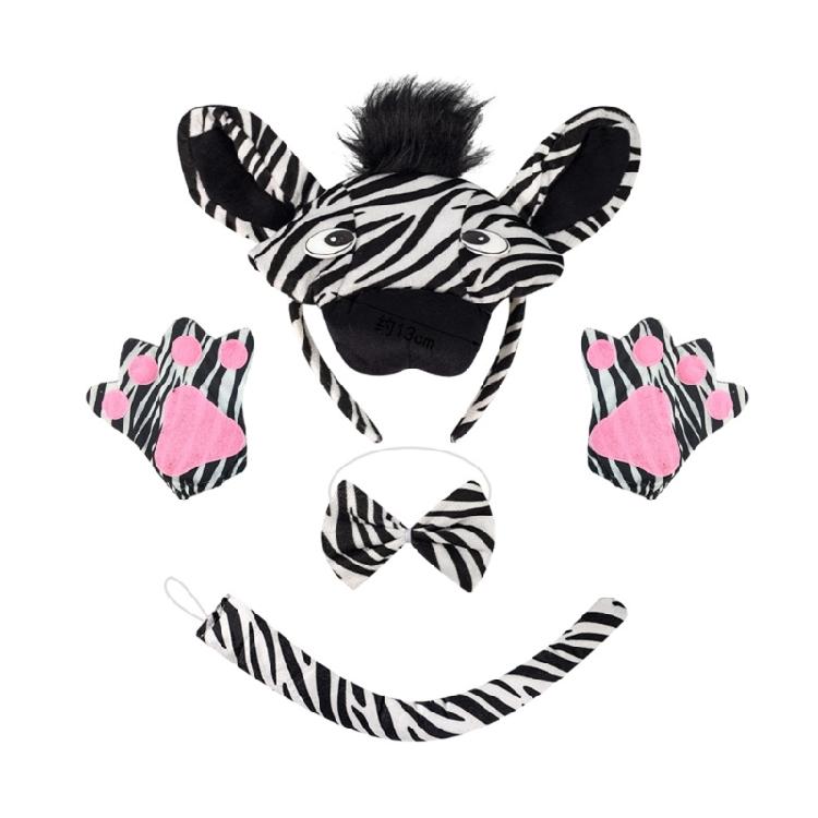 

Halloween Animal Fancy Costume Kit Accessories Zebras Costume Set with Zebras Ears Headband Bowtie Tail Gloves 1/3/4Pcs