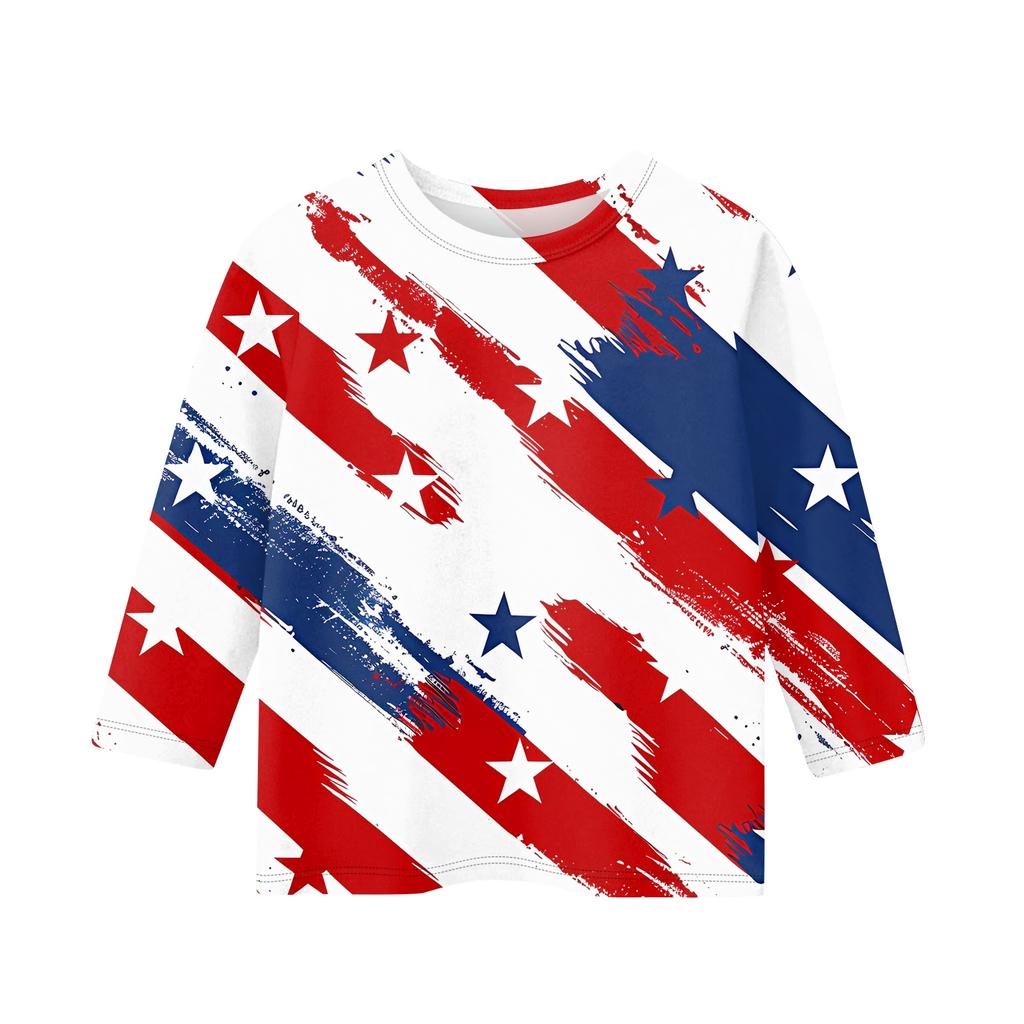 Dziecięce bluzki z rękawem 3/4, casualowy T-shirt z nadrukiem, okrągły dekolt, bluzka typu pulower