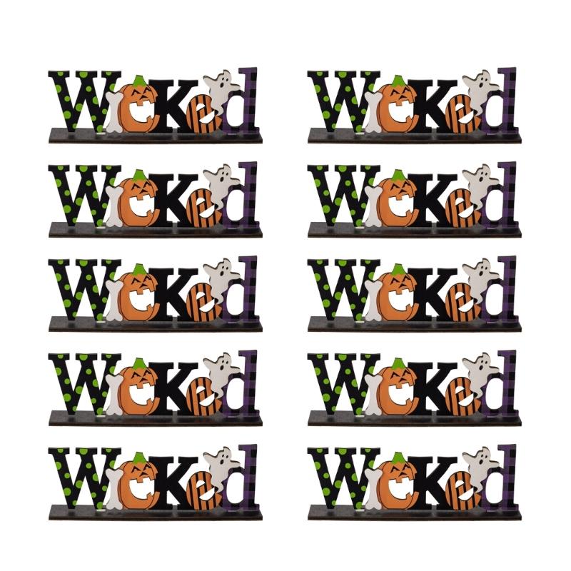 

Eerie Wood Crafted Ornament Stylish Wood Halloween Letter Ornament Decoration for Enthusiastic Decorators