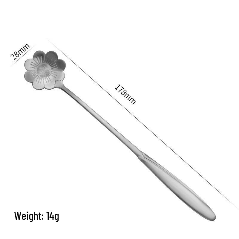 Cherry Blossom Stainless Steel Long Handle Stirring Spoon for Coffee, Dessert, and Honey