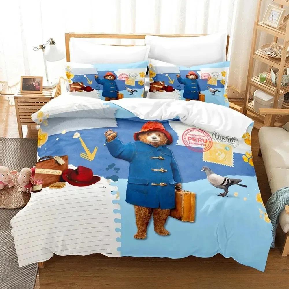 

3D Print Cartoon Paddington Bear Bedding Set Boys Girls Twin Queen King Size Duvet Cover Pillowcase Bed boys Adult 70x133cm 2pcs