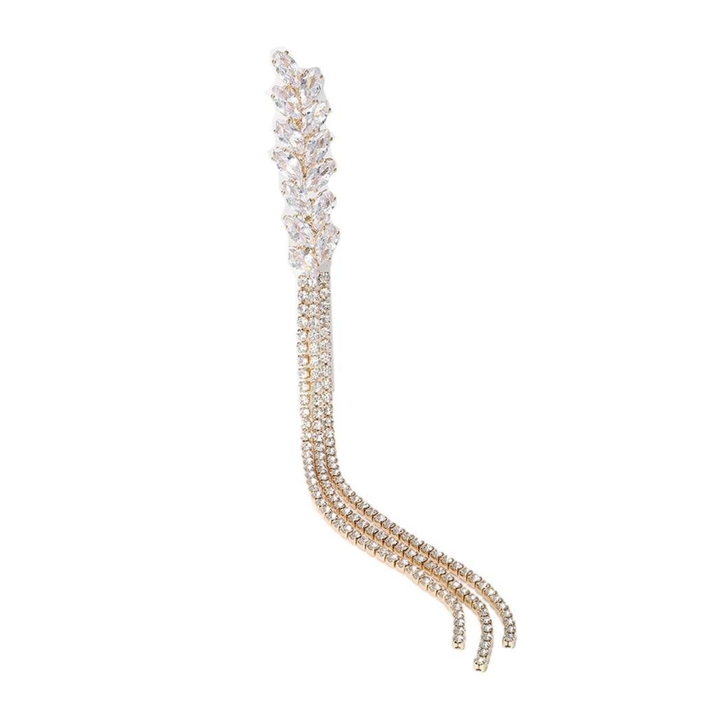 Elegant Women's Brooch with Long Thread Lapel Pin Stylish Wheat Ear Jewelry Flowing Fringe Sparkling Crystal Lapel Pins