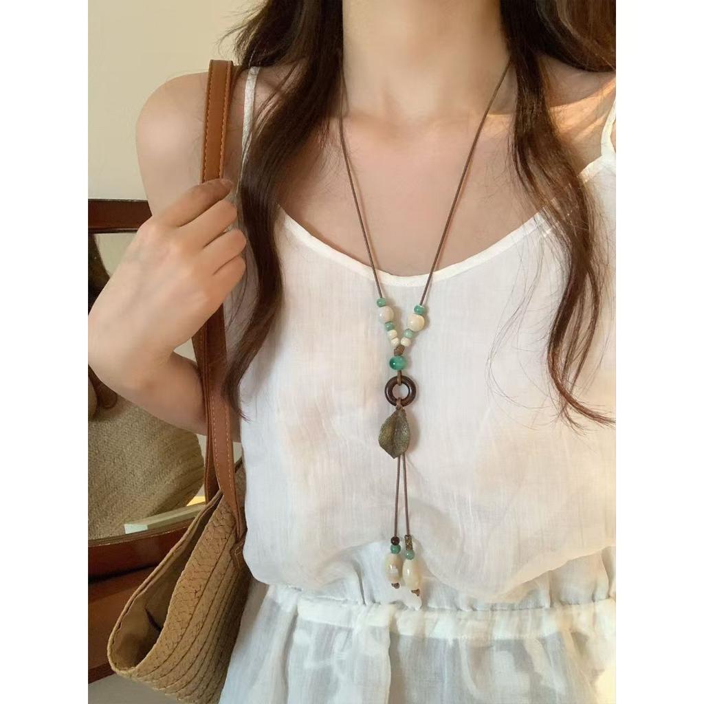 New Chinese-style Zen beaded pendant necklace New ethnic style neck accessories Long neck chain for women's year