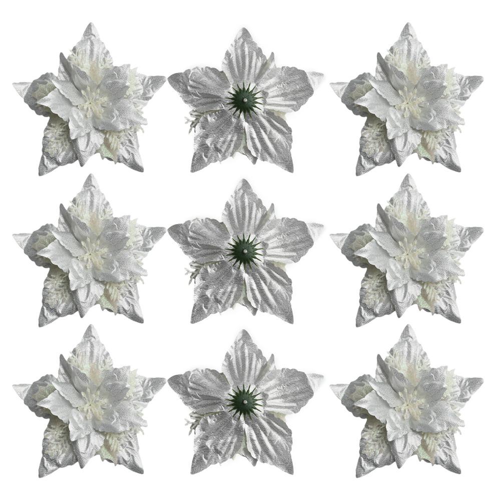 5 Pack Christmas Poinsettia Glitter Flower Ornaments in Colors