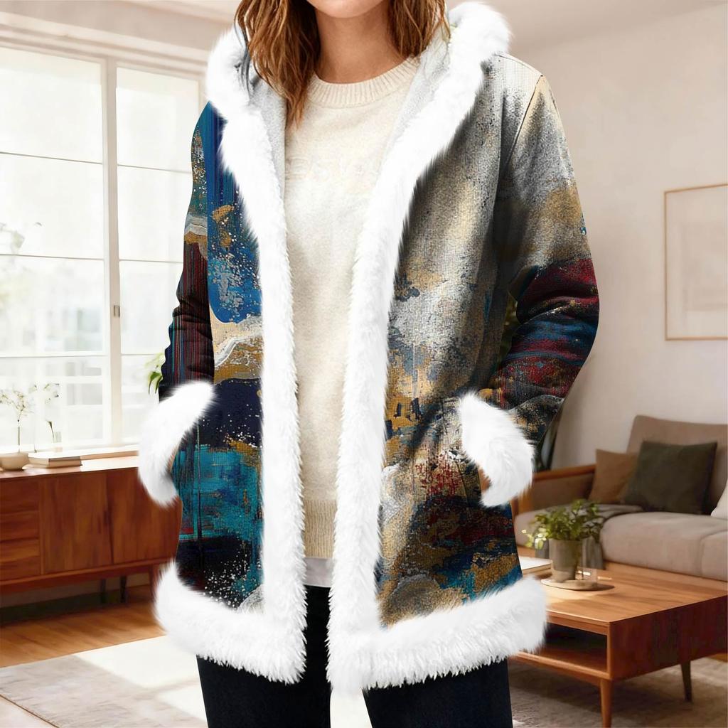 Women's Casual Fleece Hooded Cardigan With Pockets Warm Outerwear