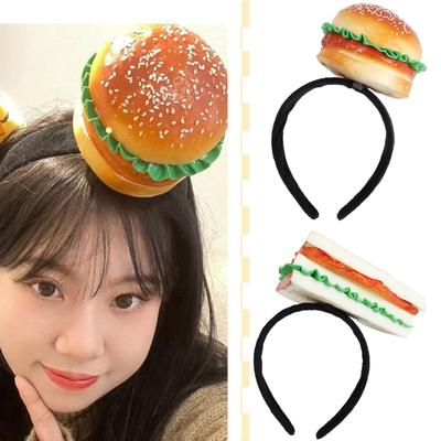Novelty Burger Sandwich Headband Creative Food Shape Hair Hoop Adjustable Hair Accessory for Parties