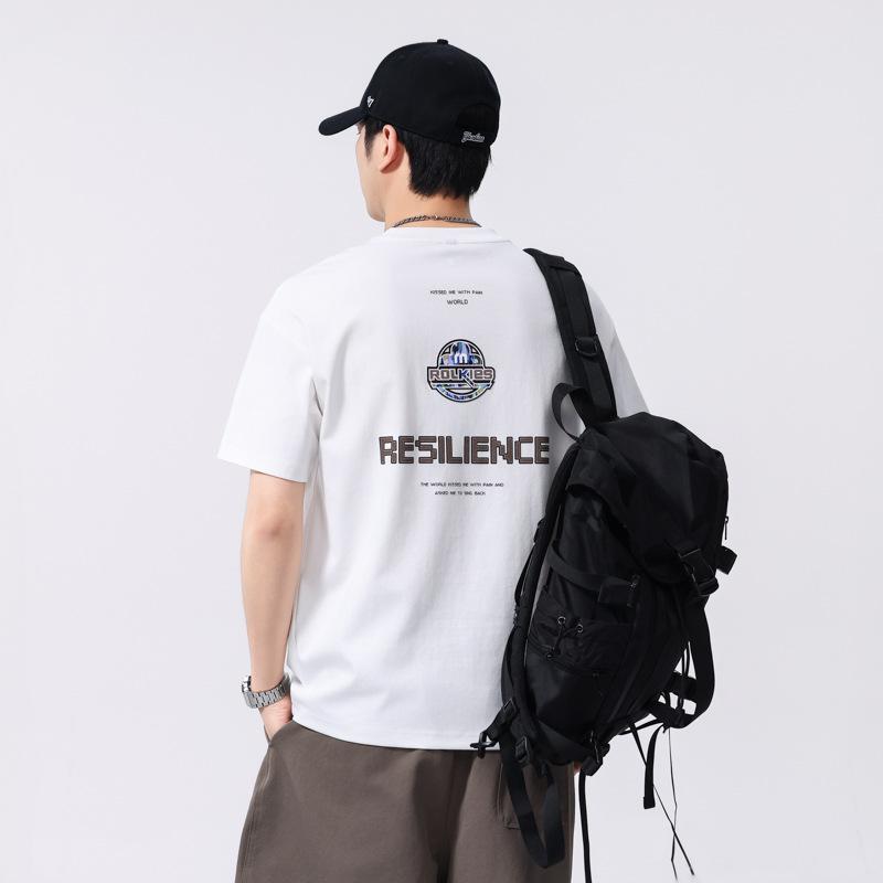 White Printed T-shirt Men's Summer Thin Embroidered Short-sleeved Top Clothes