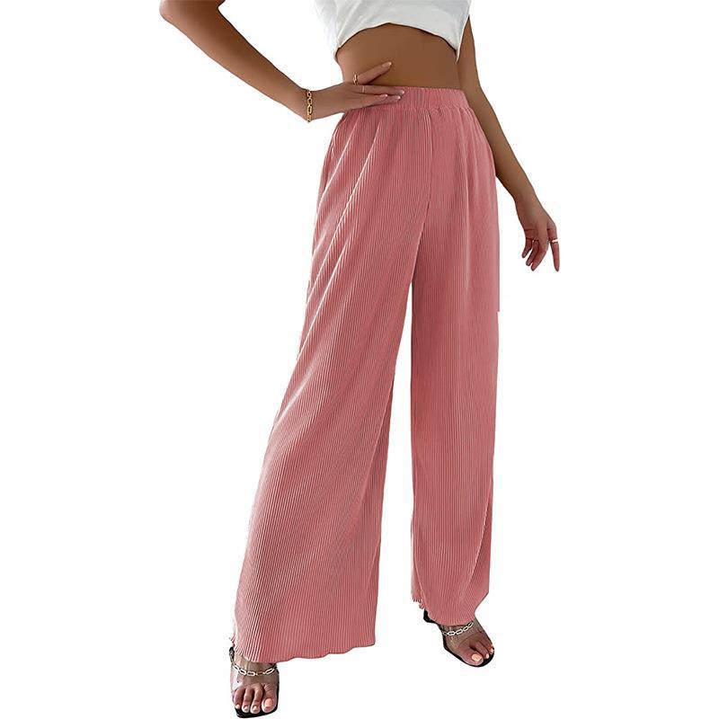 Neue Damen Casual Locker Sitzende Einfarbige Weite Hosen, Plissierte Fließende Hosen mit Drapierter Stoff für Frühling Sommer