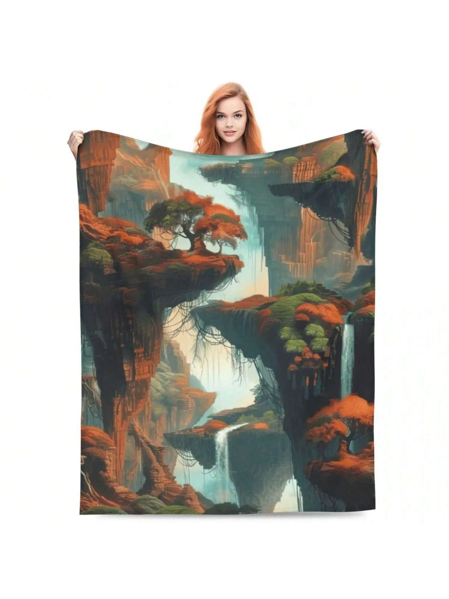 The Trees On The Cliffs Blankets & Throws Blanket Fluffy Decorative Anime Custom Fleece 75X95CM серый