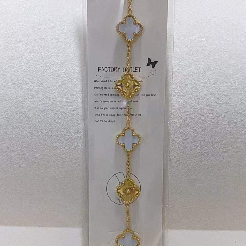 High-grade Non-fading Titanium Steel Bracelet Double-sided 18k Clip Flower Lucky Four-leaf Clover Shell Bracelet