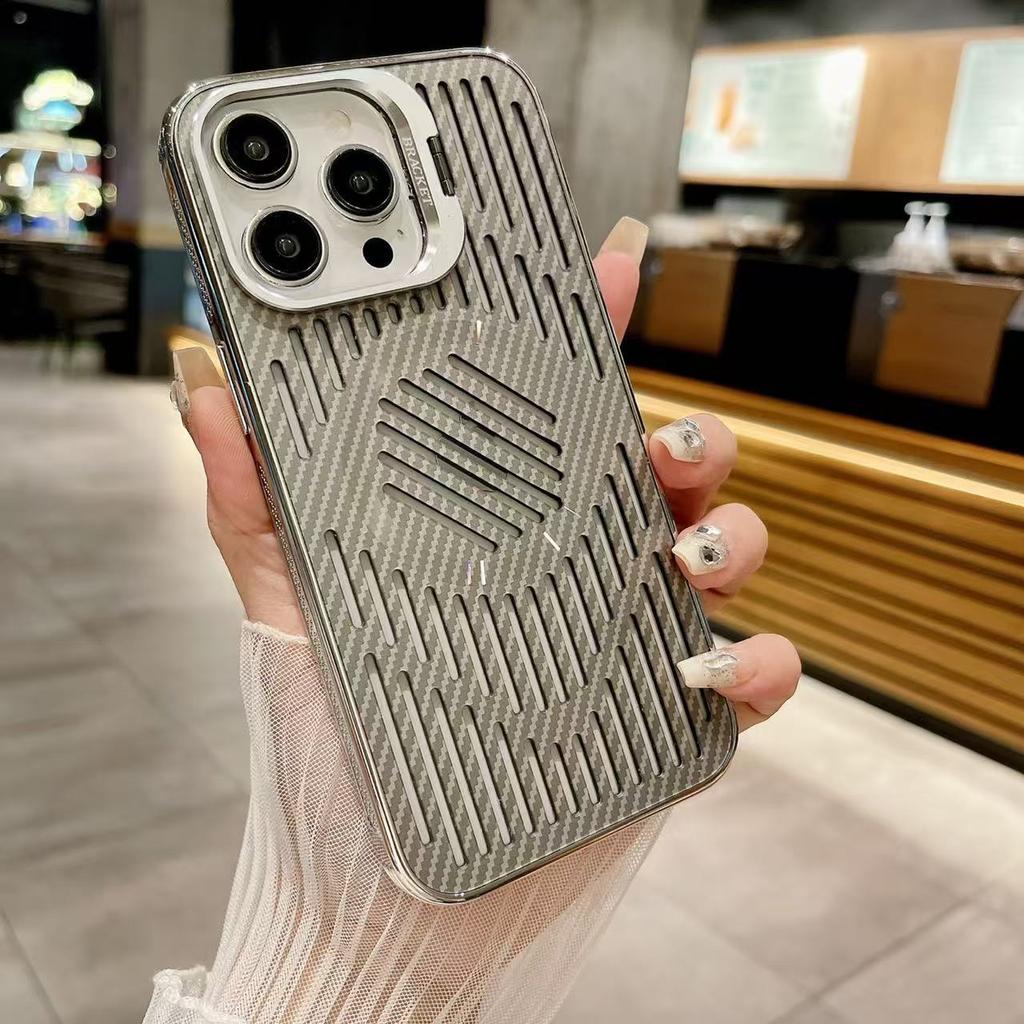 Advanced Carbon Fiber Pattern Heat Dissipation Lens Bracket IPhone16promax Mobile Phone Case Hollow Breathable 15/14