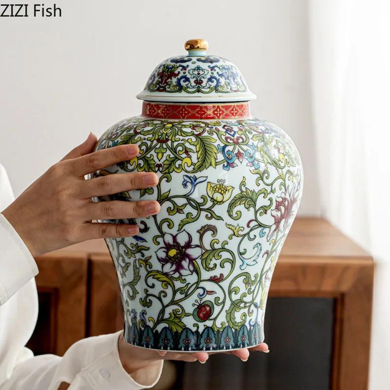 Enamel Color Ginger jar Vintage Ceramic Jars Blue and White Porcelain Tea Caddy Classical Storage Tank Cosmetic Containers