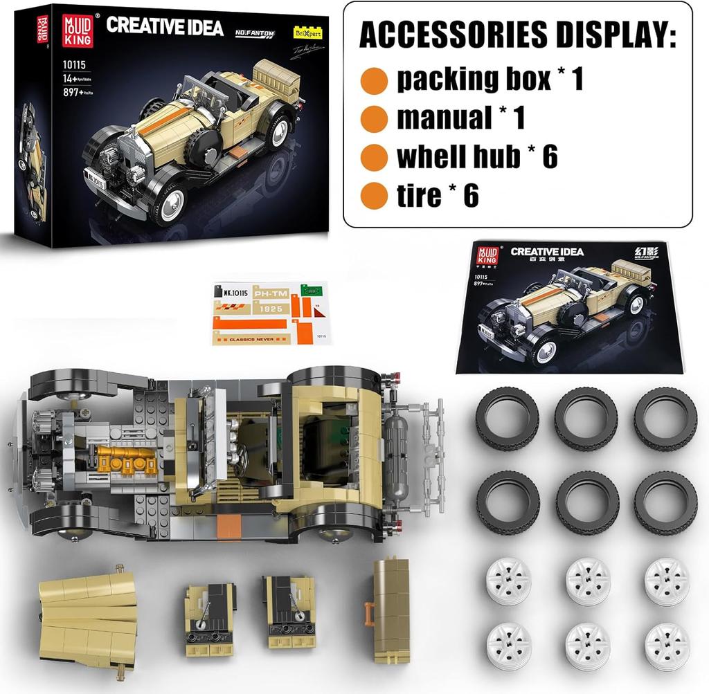 MOULD KING 10115 Technical Building Block The MOC Fantom Vintage Car Model Set Assembly Brick Toys Creative Kids Christmas Gift