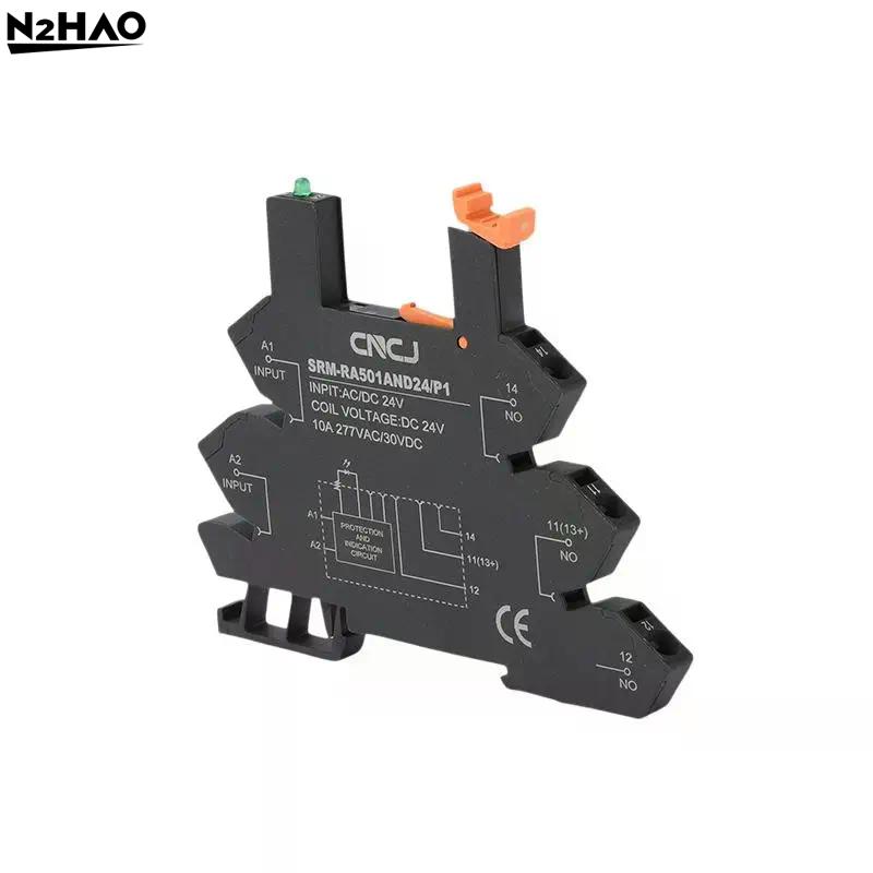 1Pcs Plastic SRM-RA501AND24-P1 Black Direct Current Ultra-Slim Relay Module Alternating Current Rail Type Slim Relay Base