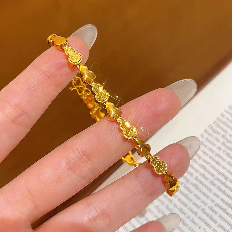 Gold CNC Dragon Scale Gourd Bracelet - Crushed Ice Design, Fu Lu Charm, Perfect Gift for Girlfriend