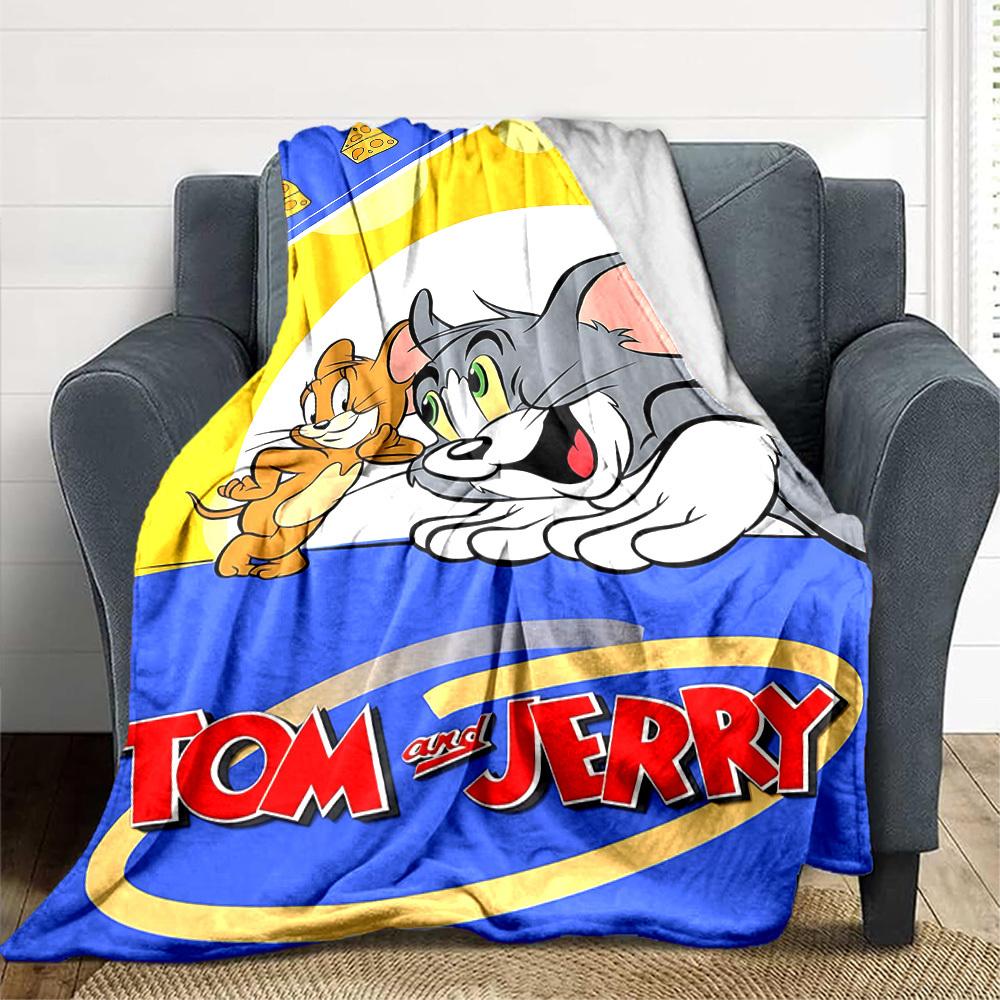 1pc Tom Jerry Flannel Throw Blanket - HD Printed Lightweight Soft Warm All-Season Blanket for Sofa, Bed, Travel, Camping 129