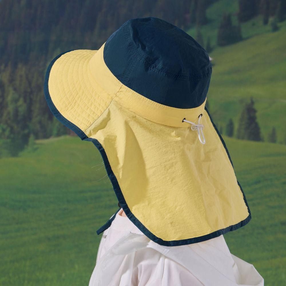 UV Protection Children Shawl Sun Hat Solid color Sunscreen Bucket Hat Kids Beach Cap  Outdoor