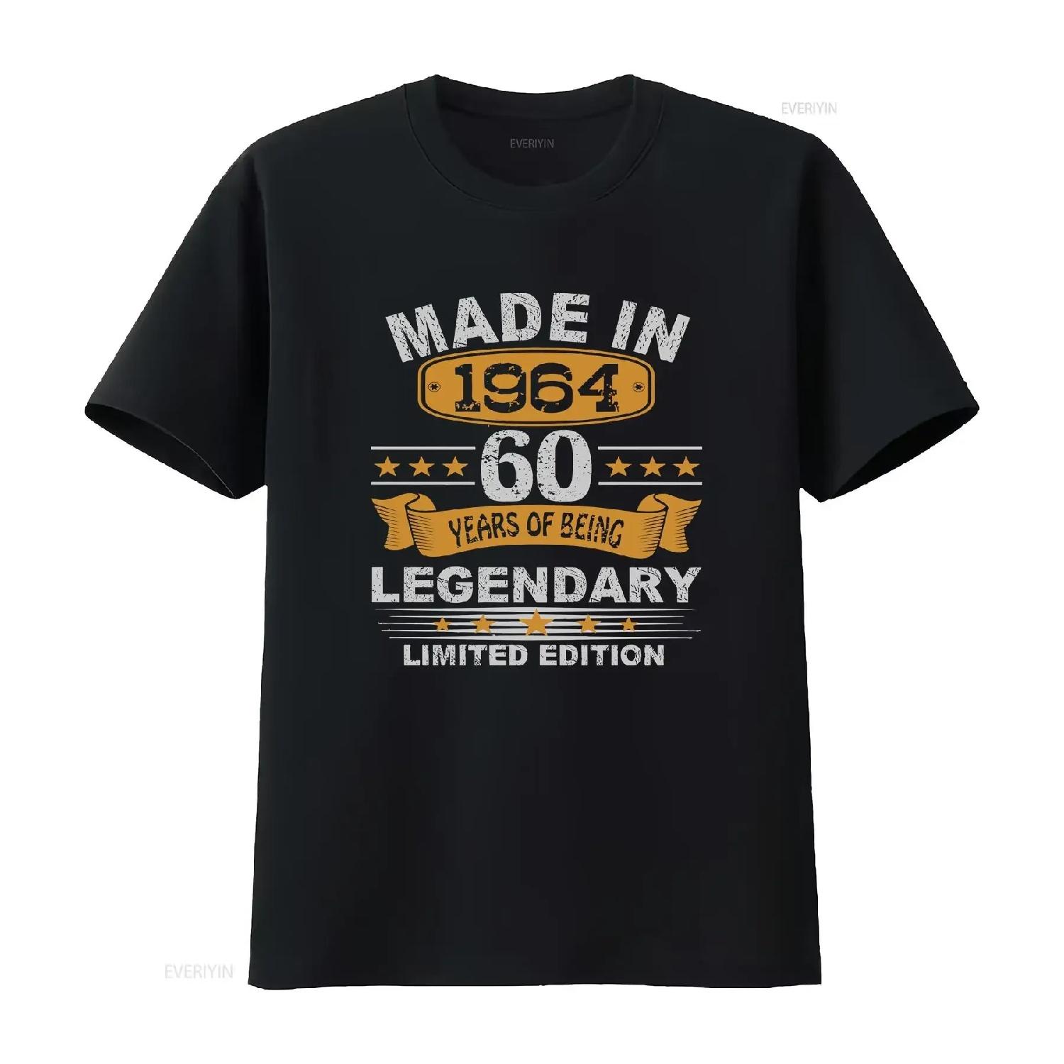 

Vintage Birthday T Shirt 1964 60th Retro Born in Woman vintage Washed graphic streetwear Top For Everyday Wear designer clothes S чёрный