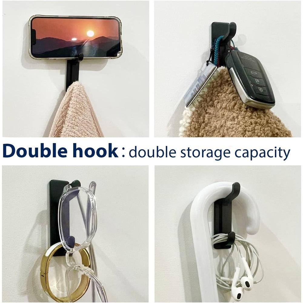 Ganchos Autoadhesivos, Extra Pegajosos y Fuertes, Cuelgan Hasta 6KG, Adhesivos de Alta Resistencia, Gancho sin Clavos para Detrás de la Puerta, Negro, Paquete de 4