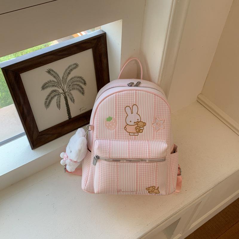 Schoolbag new striped backpack student schoolbag commuting large capacity high value cute backpack simple small fresh schoolbag