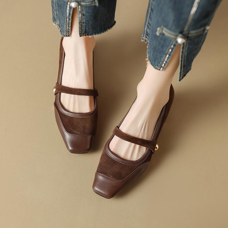 2024 New Women Shoes High-heel Concise Square Toe Buckle Strap Genuine Leather Soft Comfortable Shoes Woman Casual Working Shoes