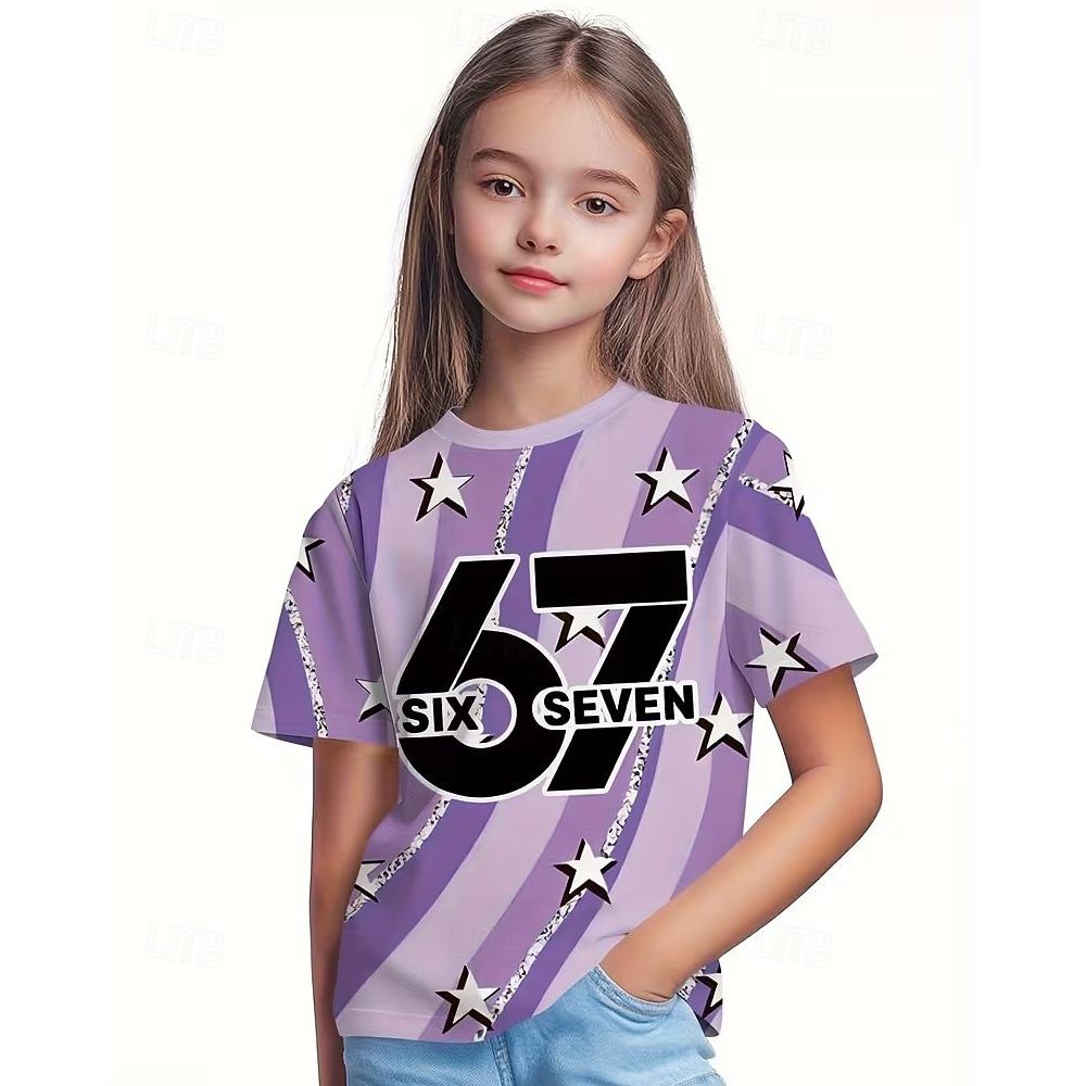 Girls' 3D Graphic Funny Slang 67 T shirt Tee Short Sleeve 3D Print Summer Spring Sports Fashion Top