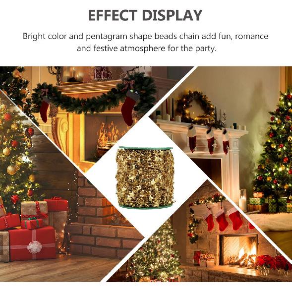 1 Roll Star Bead Garland Golden String Garland Christmas Tree Hanging Garland Beads for Wedding Christmas Decoration Wrapping Packging Golden