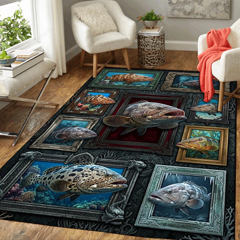 Ocean Fish Collage Pattern Rug Floor Mat for Living Room or Bedroom Soft and Comfortable Carpet a Gift for Birthday and Holiday.