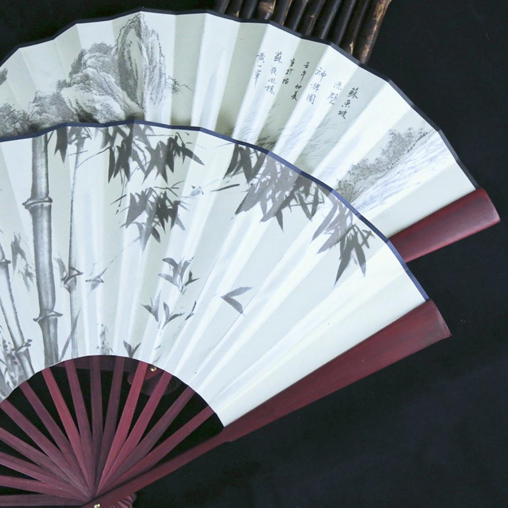 Chinese Retro Style Hand Fan Bamboo Handle Bamboo Fan Decorative Folding Fan  Wedding Party