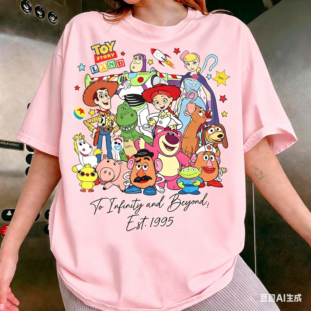 2026 New Model Toy Story Lobo Christmas Cotton Unisexs Childrens Casual Fashion Loose Short Sleeve