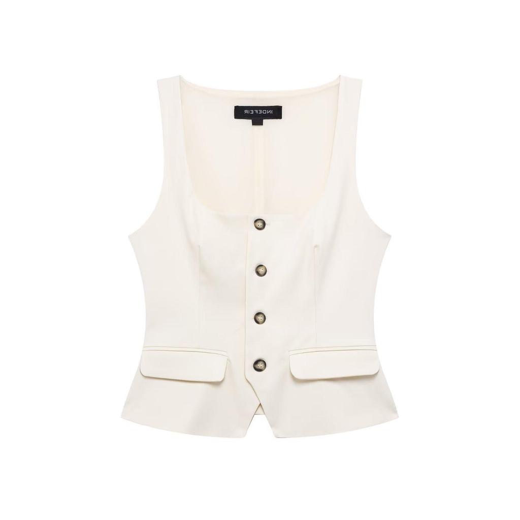 TAOP&ZA Spring/Summer Women's Double-Breasted Square Neck Slim Sleeveless Vest Top