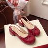 Niche design bow with lace thick heel cool slippers women's summer new one-word sandals