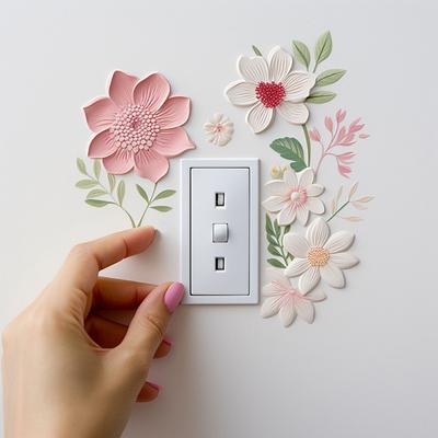 Flower Switch Sticker Removable Self-adhesive Waterproof PVC Living Room Bathroom Light Switch Wall Socket Outlet Decoration Decal