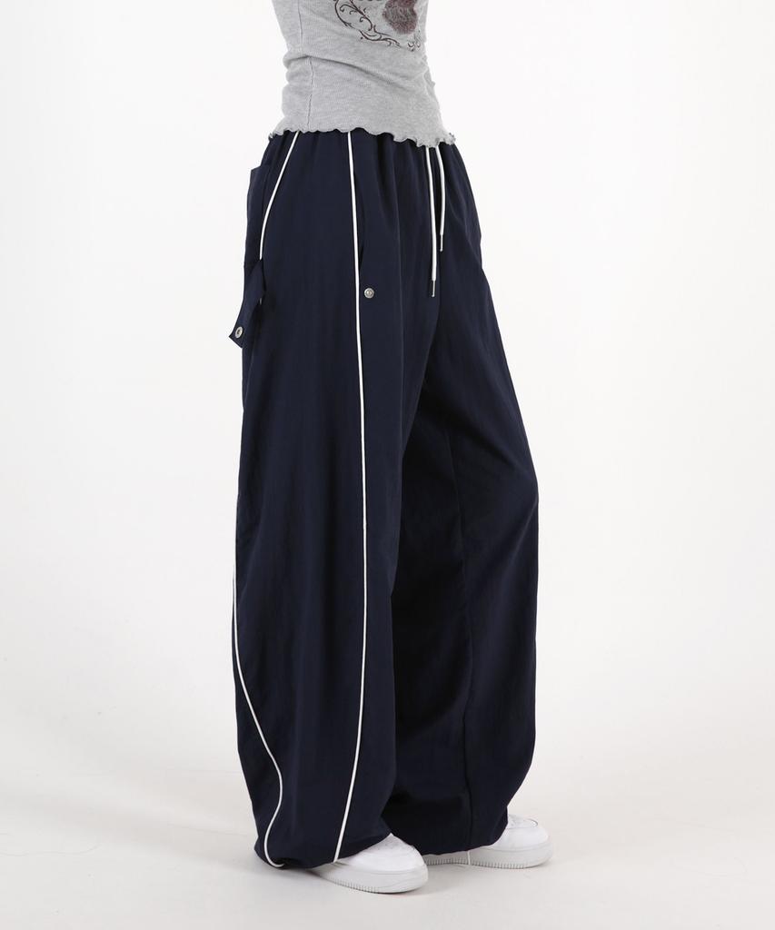 UMM Women'S Parachute Snap Button String Wide Track Pants 3 Colors