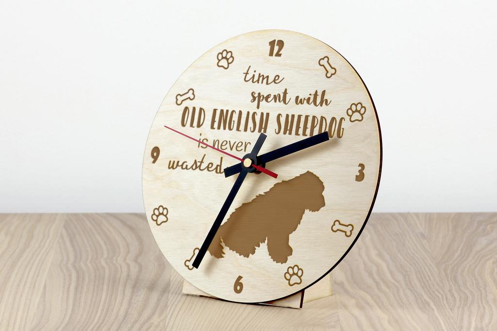 Old English Sheepdog - clock with dog, wooden clock with engraving, personalised clock by Art-Dog