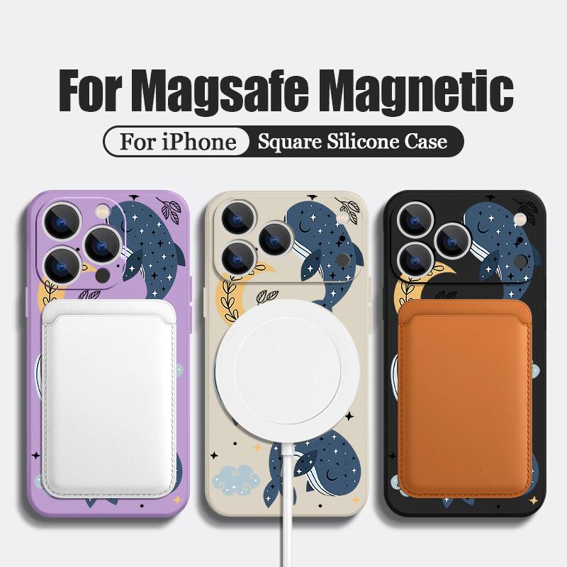 Cartoon Whales Stars Pattern Case For iPhone 17 Pro Max Magnetic For Magsafe Silicone Cover For iPhone 16 Pro Max Funda iPhone 15 14 13 12 11 16E Air
